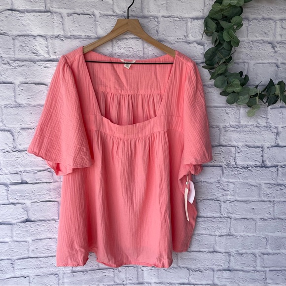 CASLON Square Neck Cotton Short Sleeve Popover In Pink Flamingo size 4X - Picture 2 of 8